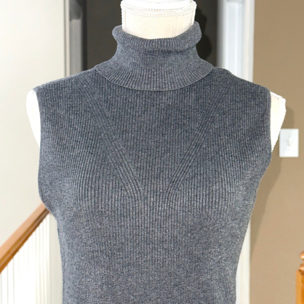 Est. 1946 Women Gray Sleeveless Turtleneck Ribbed Knit Sweater Top Large